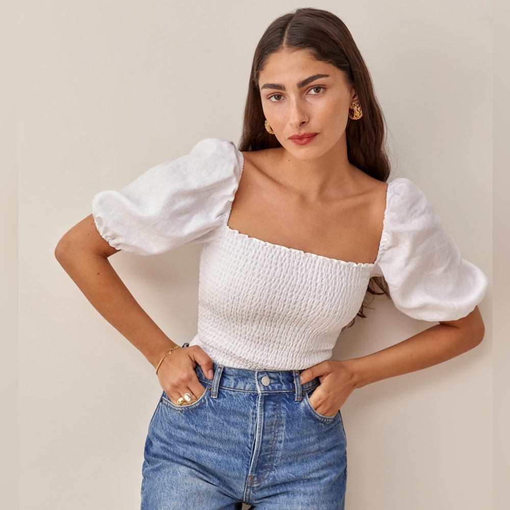Reformation Mulberry Linen top in white